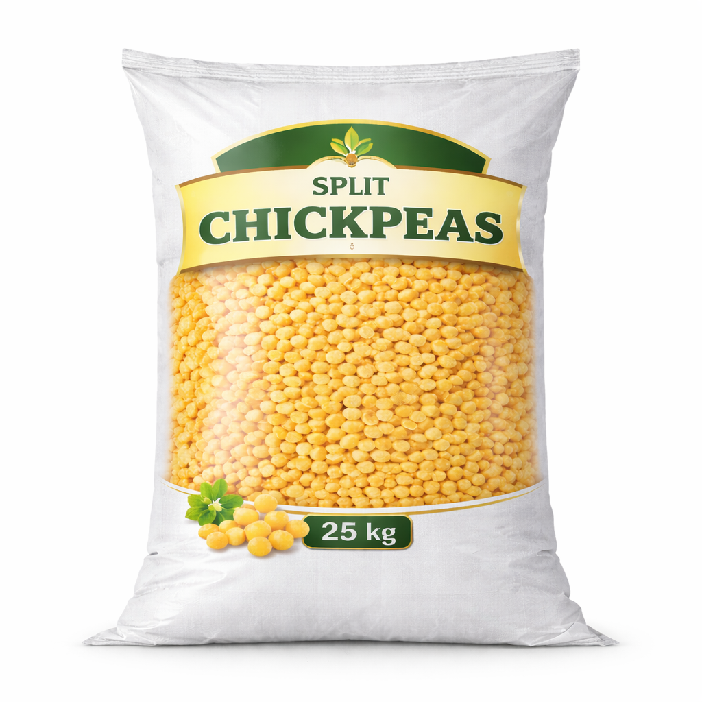 White plastic bag filled with Chickpeas for bulk export packaging