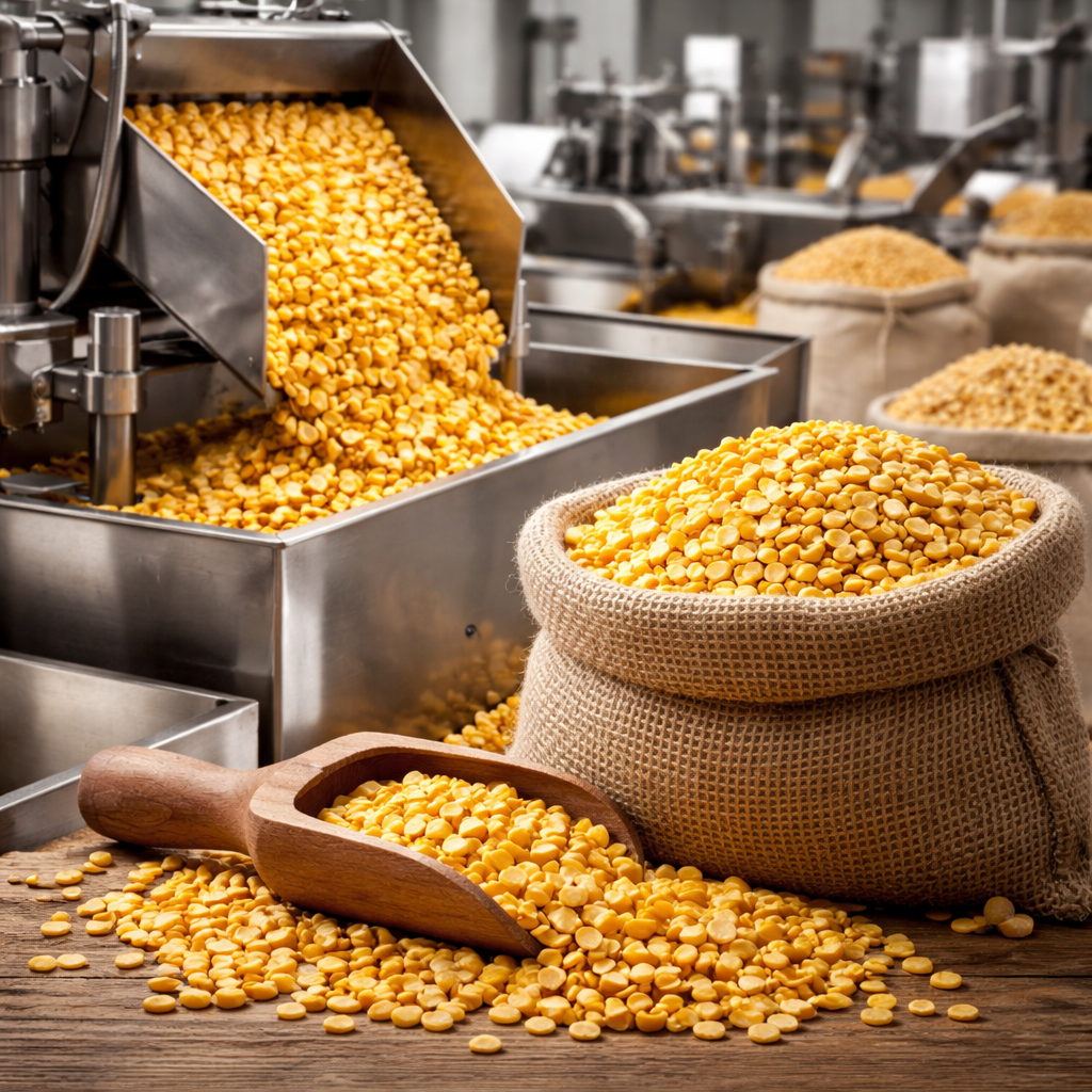 Industrial Chickpeas processing and sorting machine in a clean manufacturing facility