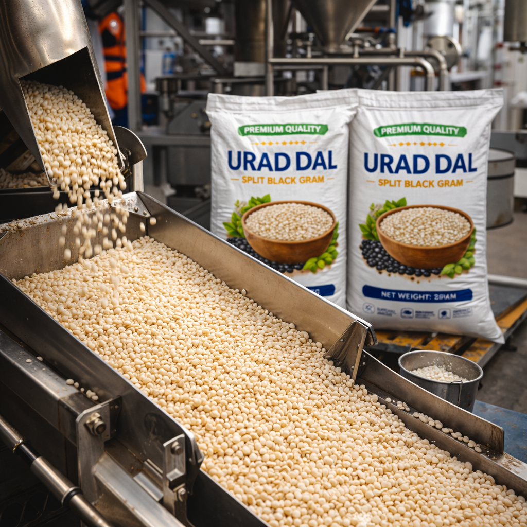 Industrial Urad Dal processing and sorting machine in a clean manufacturing facility