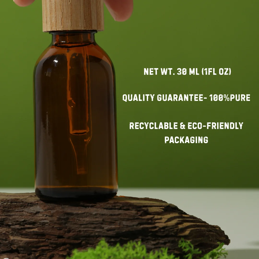 Natural eucalyptus oil bottle with dropper showing 100% pure quality guarantee Premium 