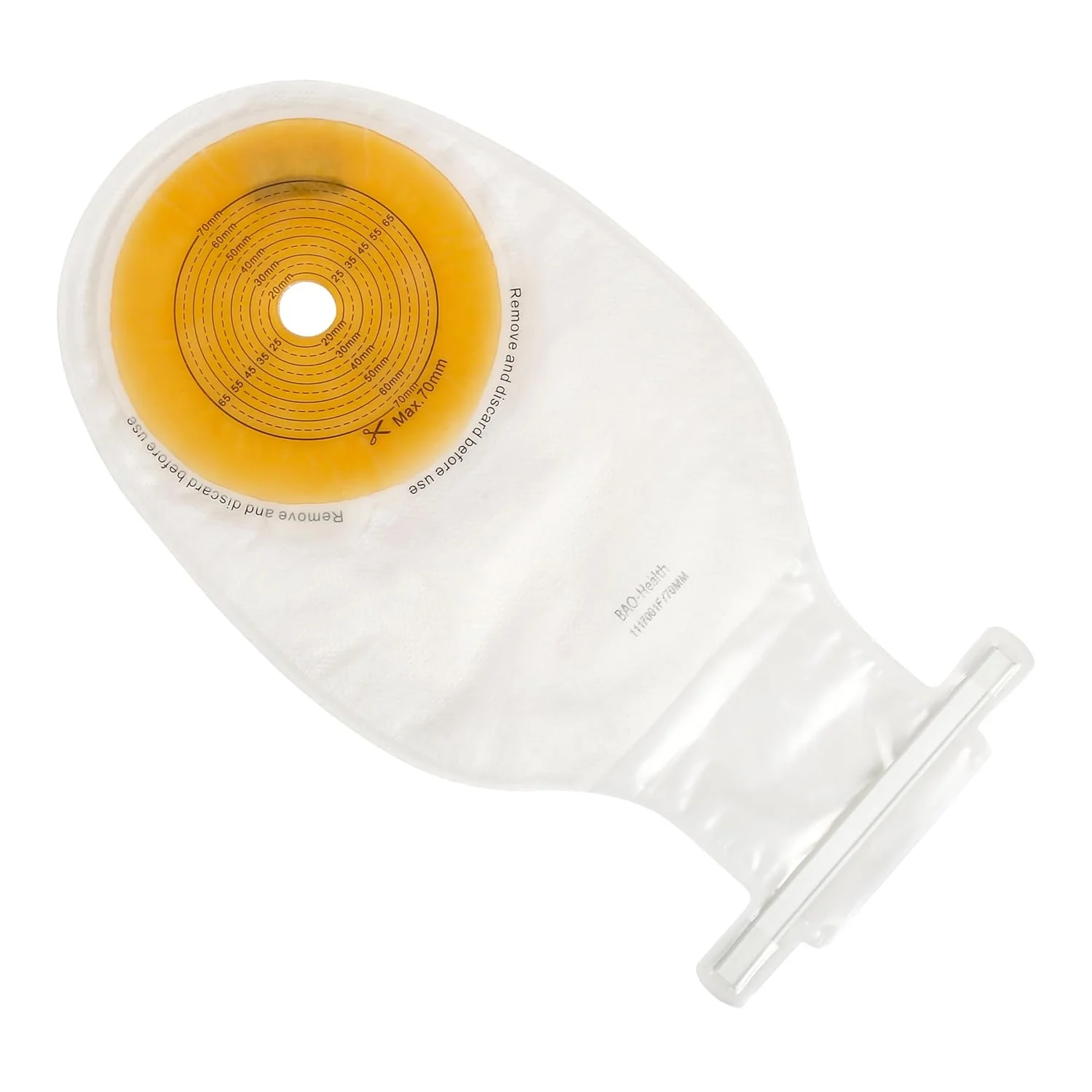 BAO Health 1117001F One Piece CureGuard Pouch With filter & Flex Closure, TRANSPARENT, Custom upto 70 mm