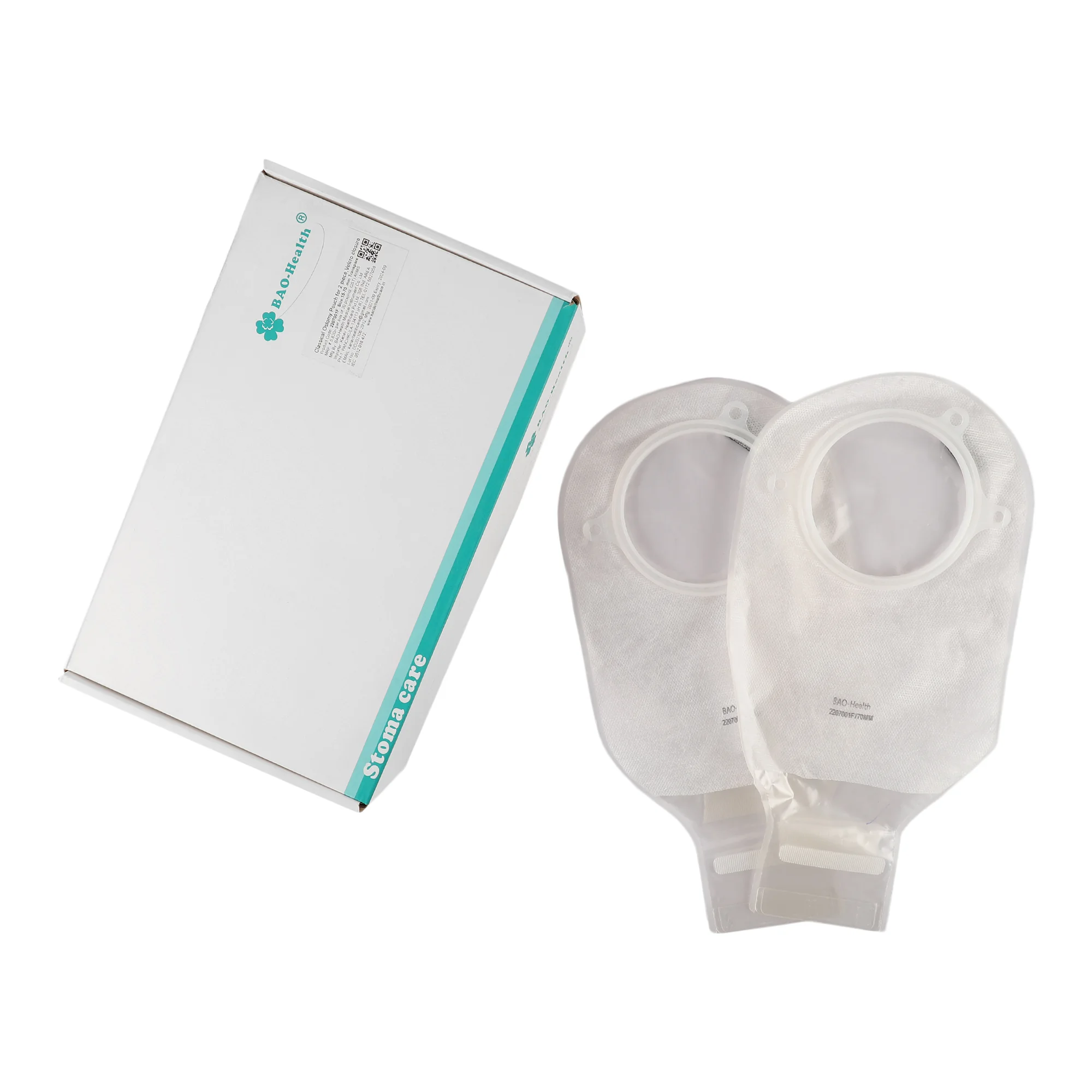 BAO Health 2207001F Two Piece Open Ostomy Pouch With Filter & Velcro, TRANSPARENT, Size- 70mm