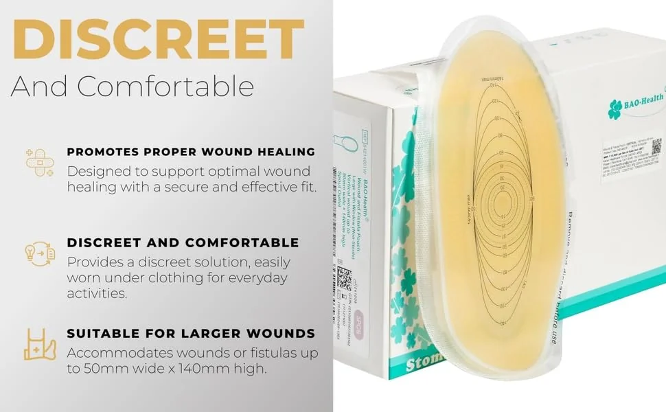 BAO Health 54214001W Wound and Fistula Pouch with window VERTICAL 50mm wide X 140mm high 