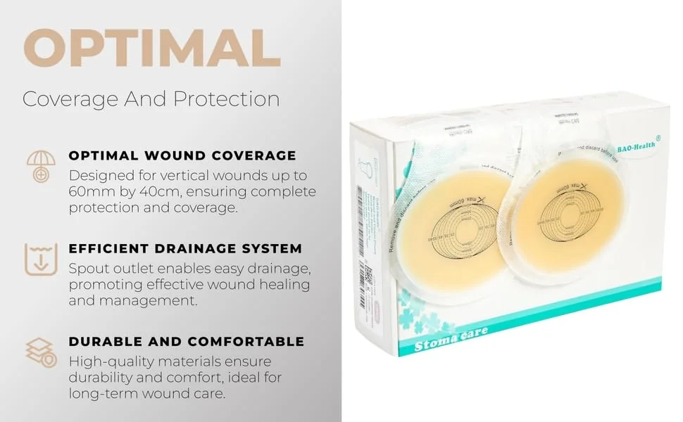 BAO Health 5416001 Wound and Fistula Pouch with window HORIZONTAL 60mm wide X 40mm high 