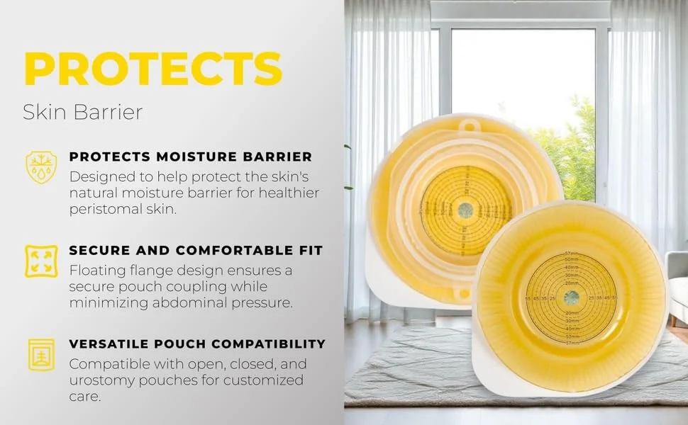 BAO Health 305570110C Two Piece Convex Skin Barrier Floating Flange with Belt Ears, Size- 70 mm, Max Cut 57mm