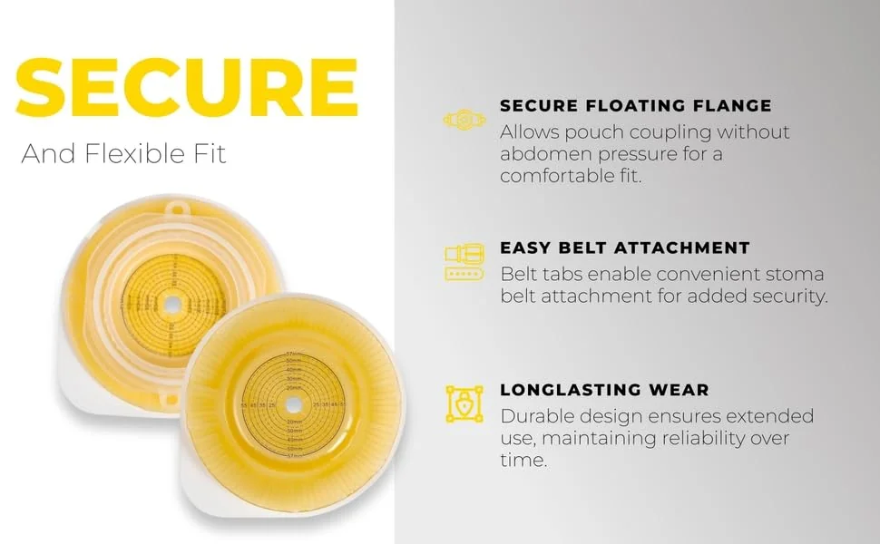 BAO Health 305570110C Two Piece Convex Skin Barrier Floating Flange with Belt Ears, Size- 70 mm, Max Cut 57mm