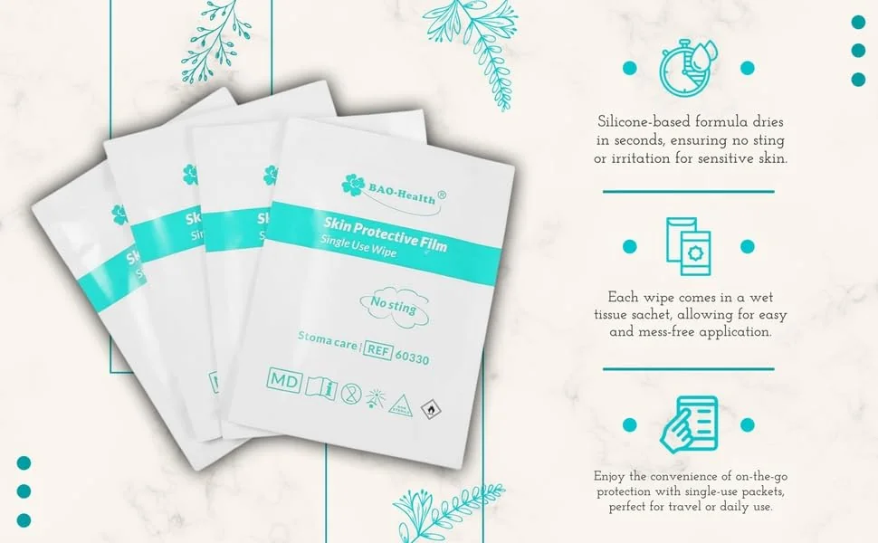 Bao Health 60330 Skin Protective Film Wipes – No Sting, Alcohol-Free Barrier Wipes (Pack of 30)