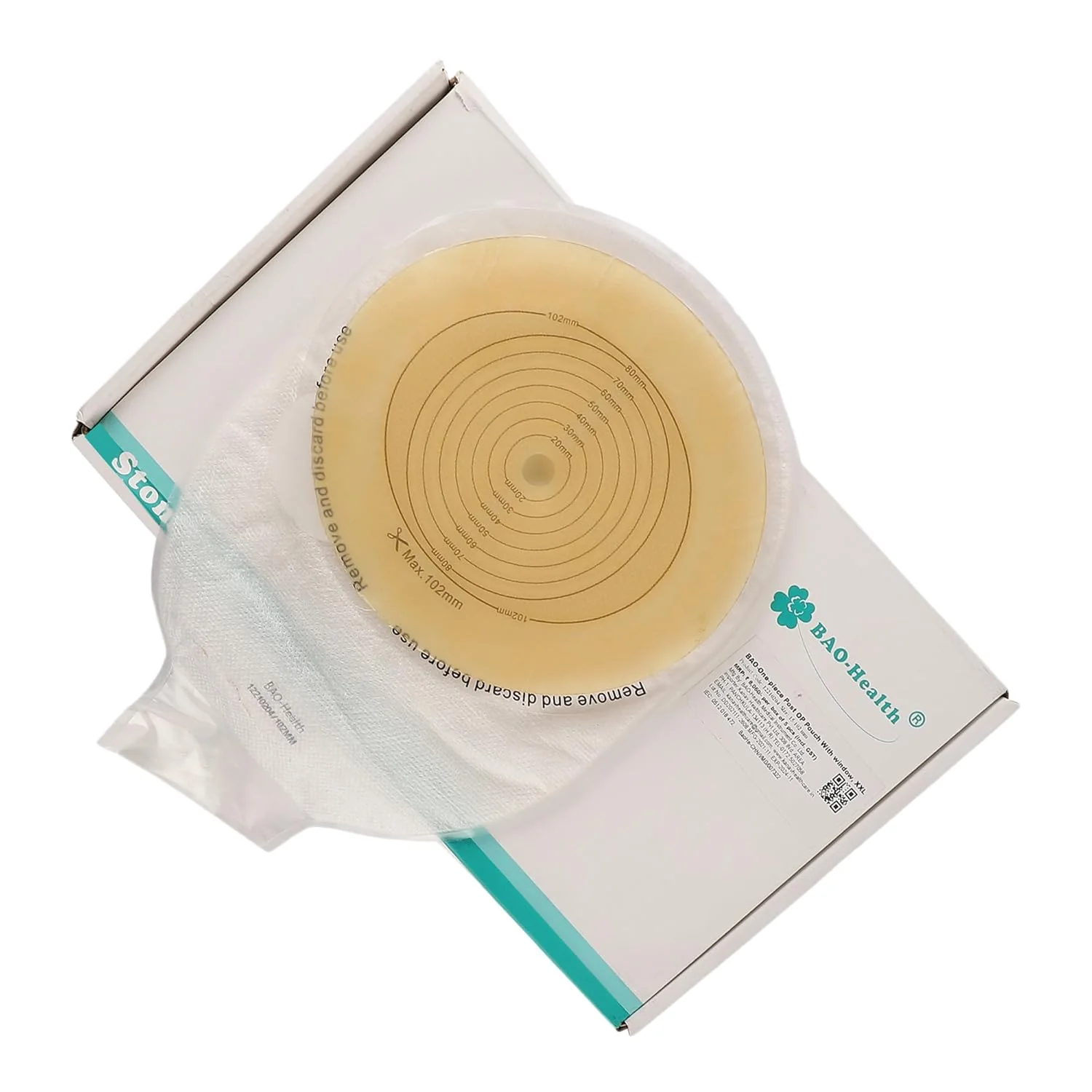 BAO Health 12210204 One Piece Ostomy Pouch for Post-operative Use, Fistula/ Wound Drainage with Window , TRANSPARENT, Size - 102mm 