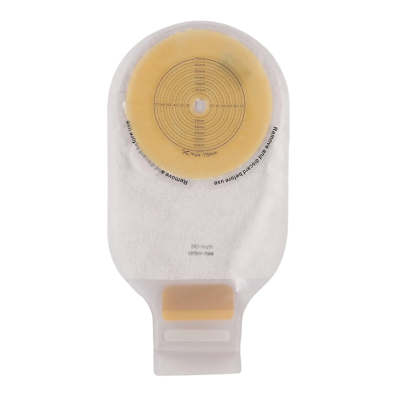 BAO Health 1207501F One Piece Ostomy Pouch With Filter & Velcro Closure, TRANSPARENT, Size - 75mm