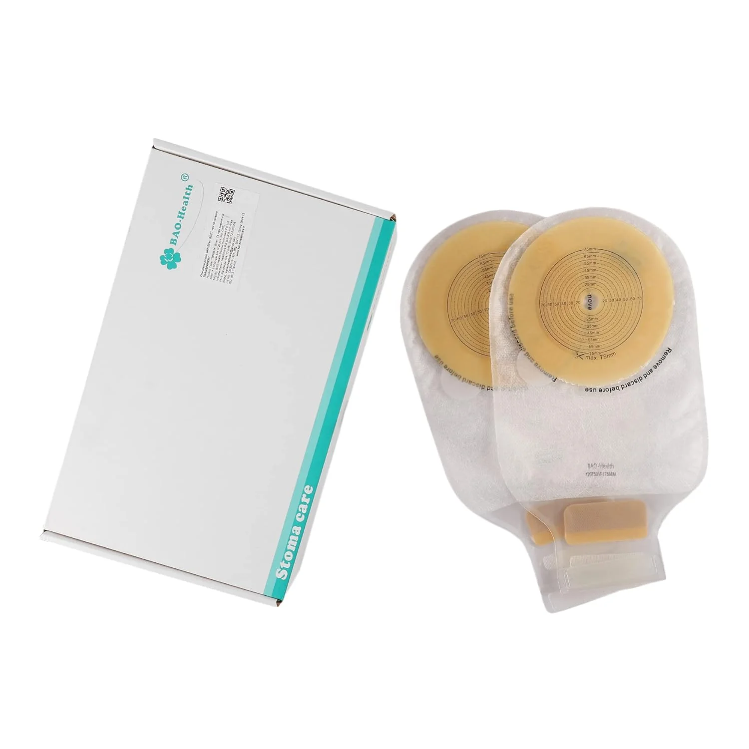 BAO Health 1207501F One Piece Ostomy Pouch With Filter & Velcro Closure, TRANSPARENT, Size - 75mm