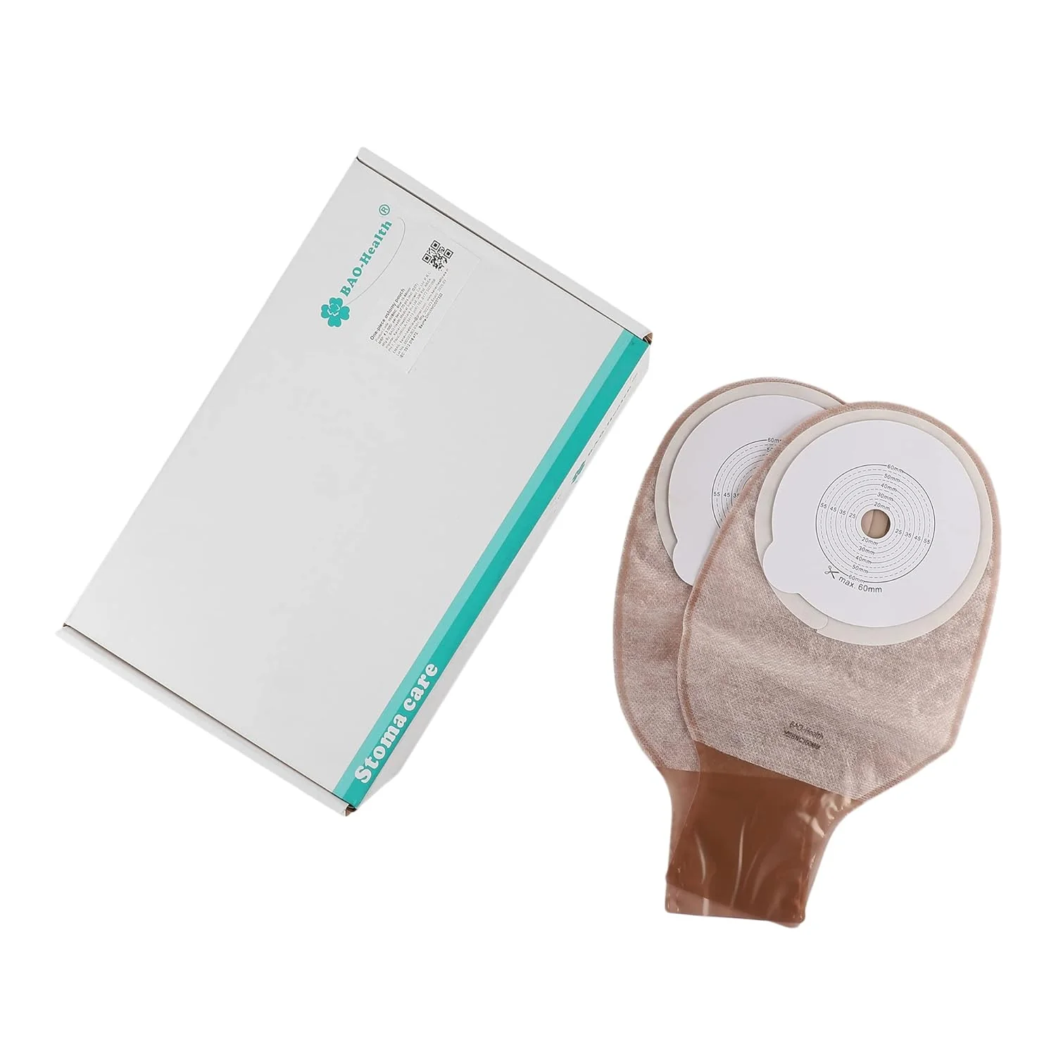 BAO Health 102BNC One Piece Open Colostomy pouch, DRAINABLE, TRANSLUCENT, Size - 60 mm 