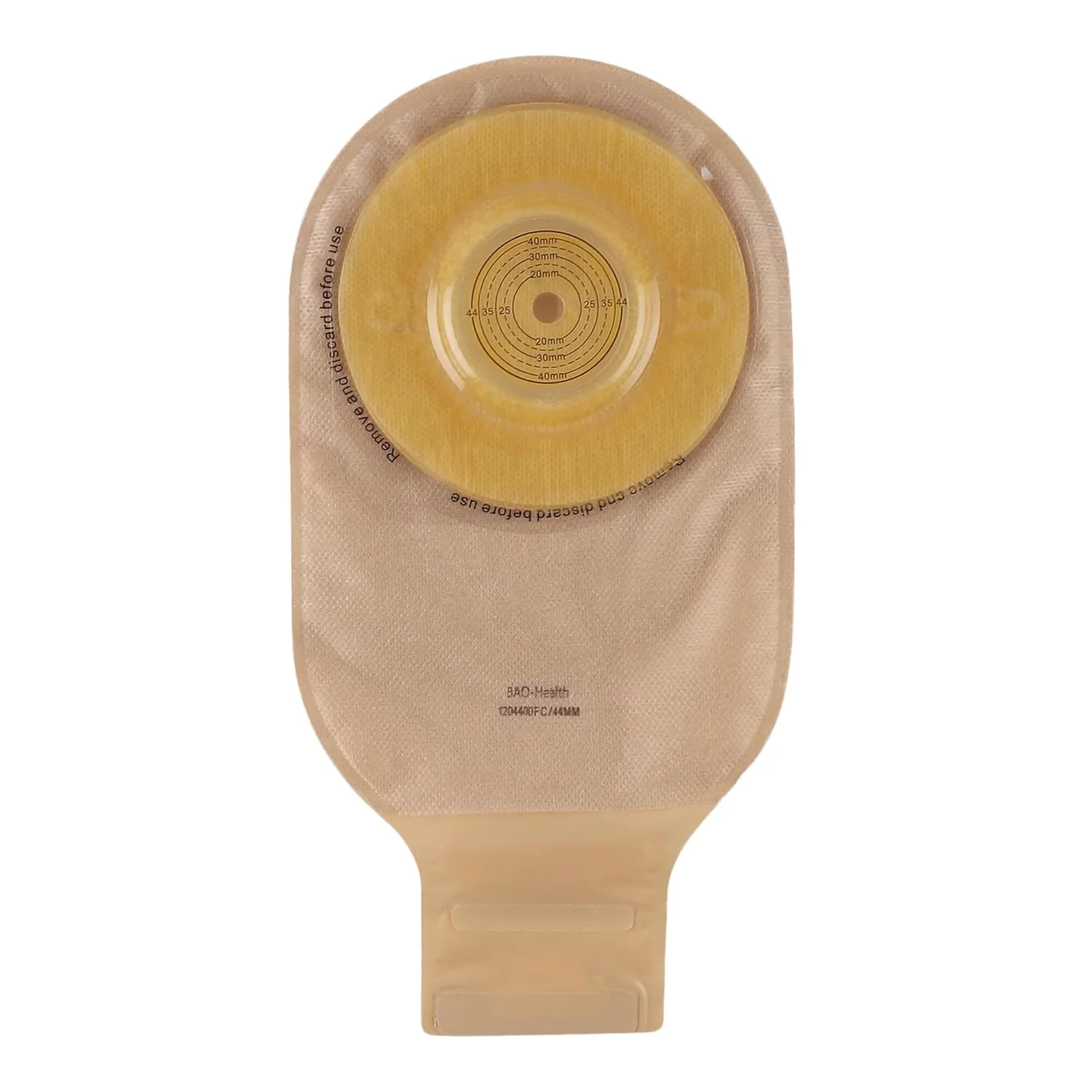 BAO Health 1204400FC One Piece Convex Ostomy Pouch with Belt Ears Filter & Velcro Closure, OPAQUE, Size upto 44 mm