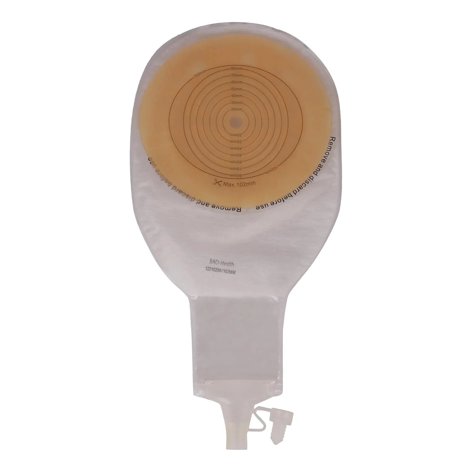 BAO Health 12210204 One Piece Ostomy Pouch for Post-operative Use, Fistula/ Wound Drainage with Window , TRANSPARENT, Size - 102mm 