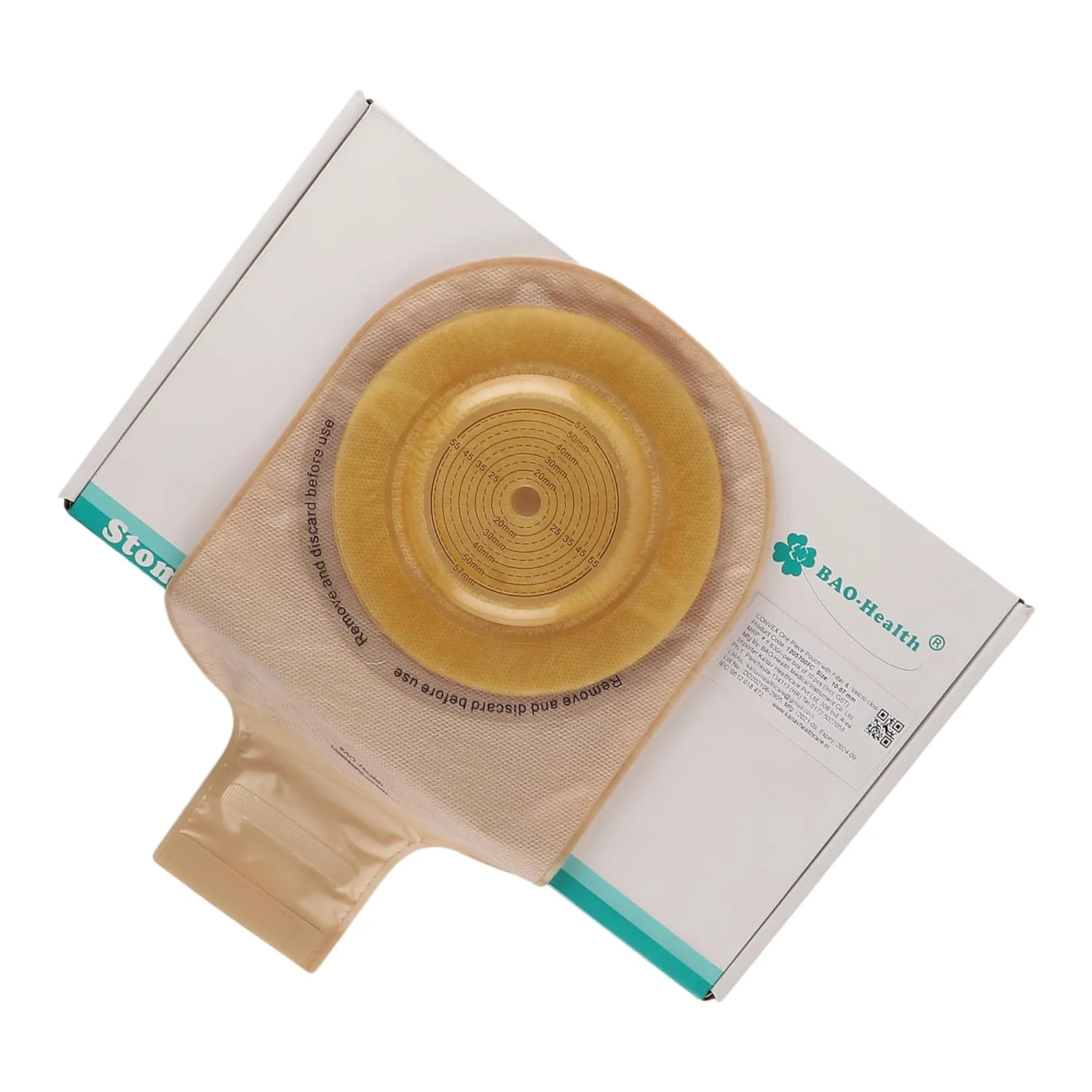 BAO Health 1205700FC One Piece Convex Ostomy Pouch with Belt Ears Filter & Velcro Closure, OPAQUE, Size upto 57 mm 