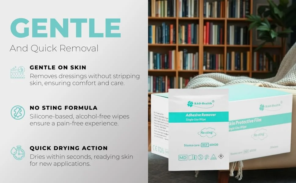 Bao Health 60430 Adhesive Remover Wipes, No‑Sting, Alcohol‑Free (Pack of 30)