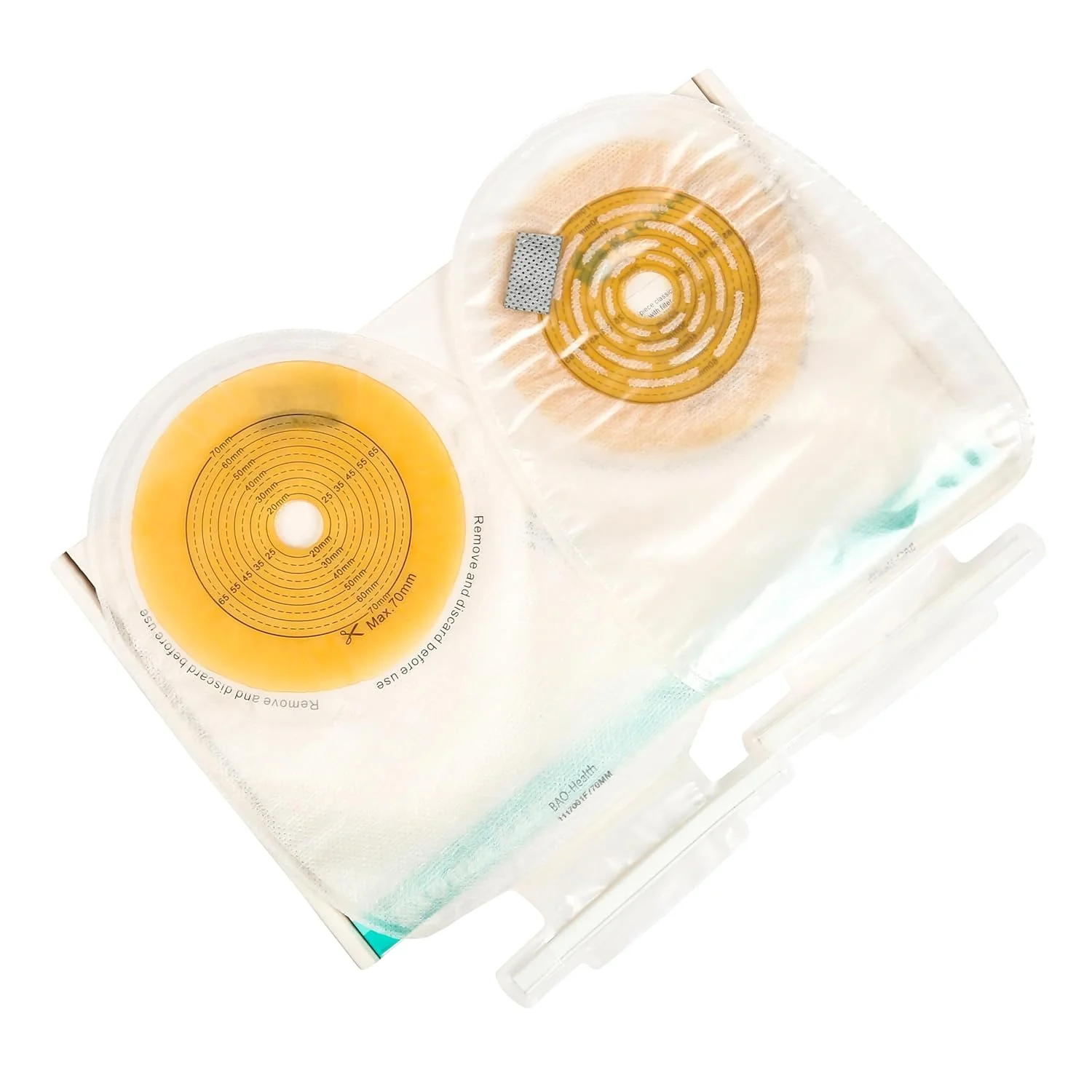 BAO Health 1117001F One Piece CureGuard Pouch With filter & Flex Closure, TRANSPARENT, Custom upto 70 mm