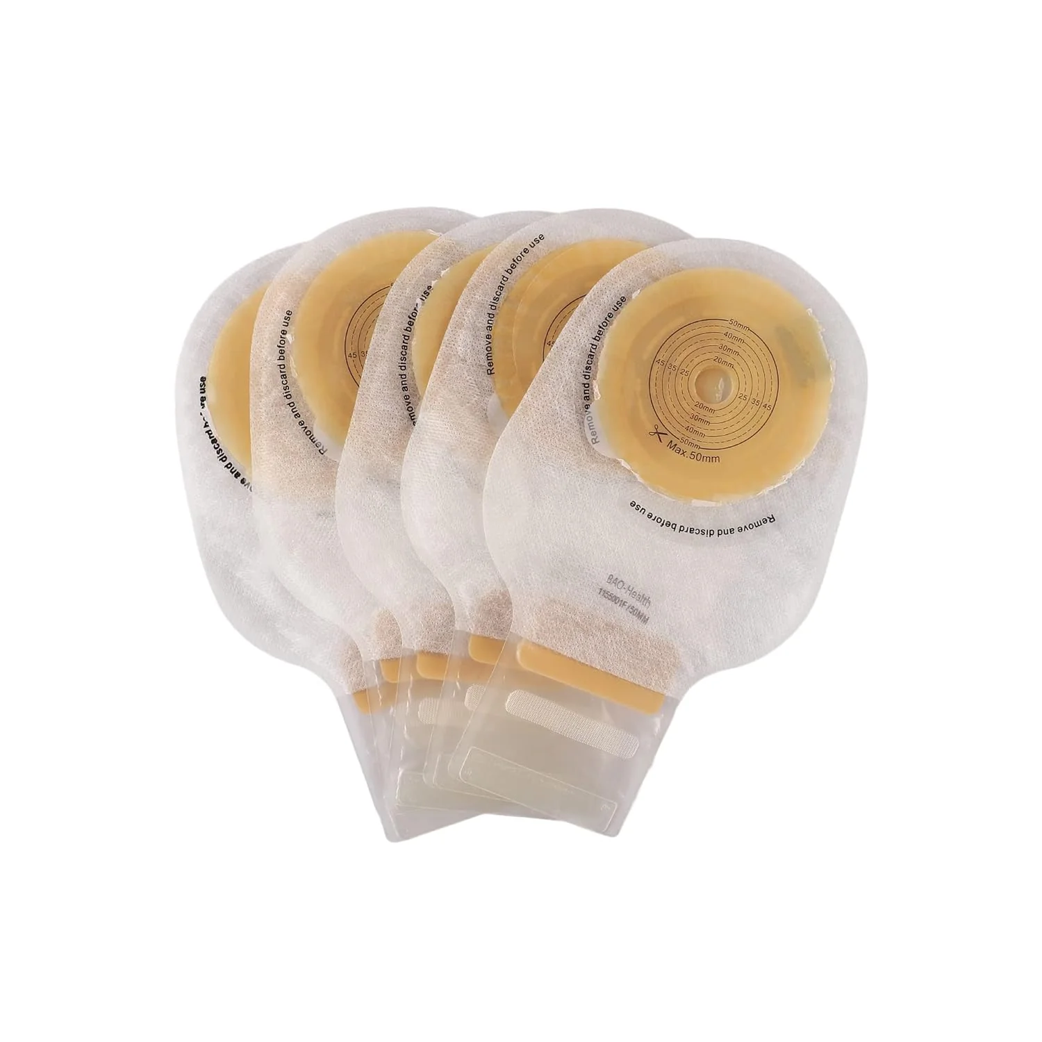 BAO Health 1155001F One Piece Pediatric Ostomy Pouch With Filter & Velcro Closure, TRANSPARENT, Size upto 15-50mm