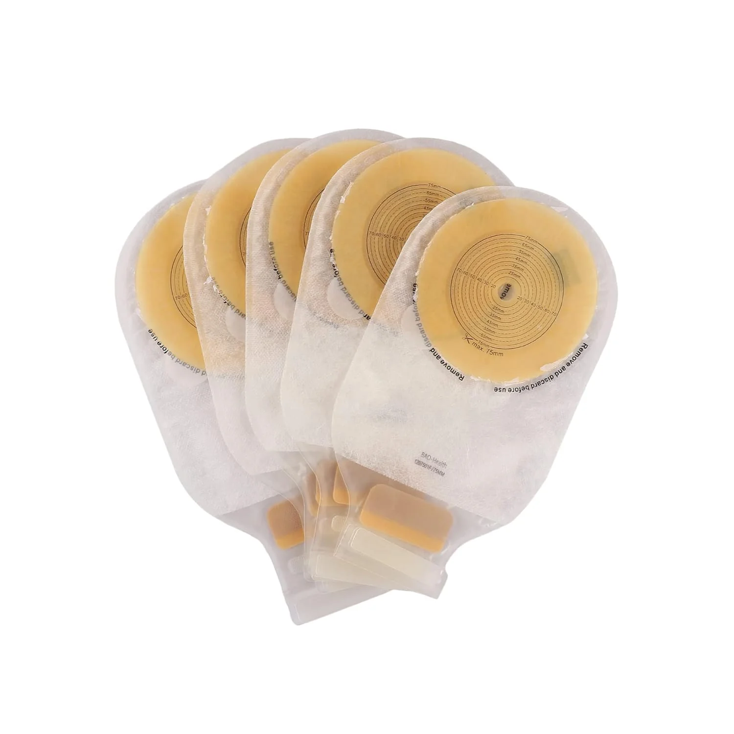 BAO Health 1207501F One Piece Ostomy Pouch With Filter & Velcro Closure, TRANSPARENT, Size - 75mm