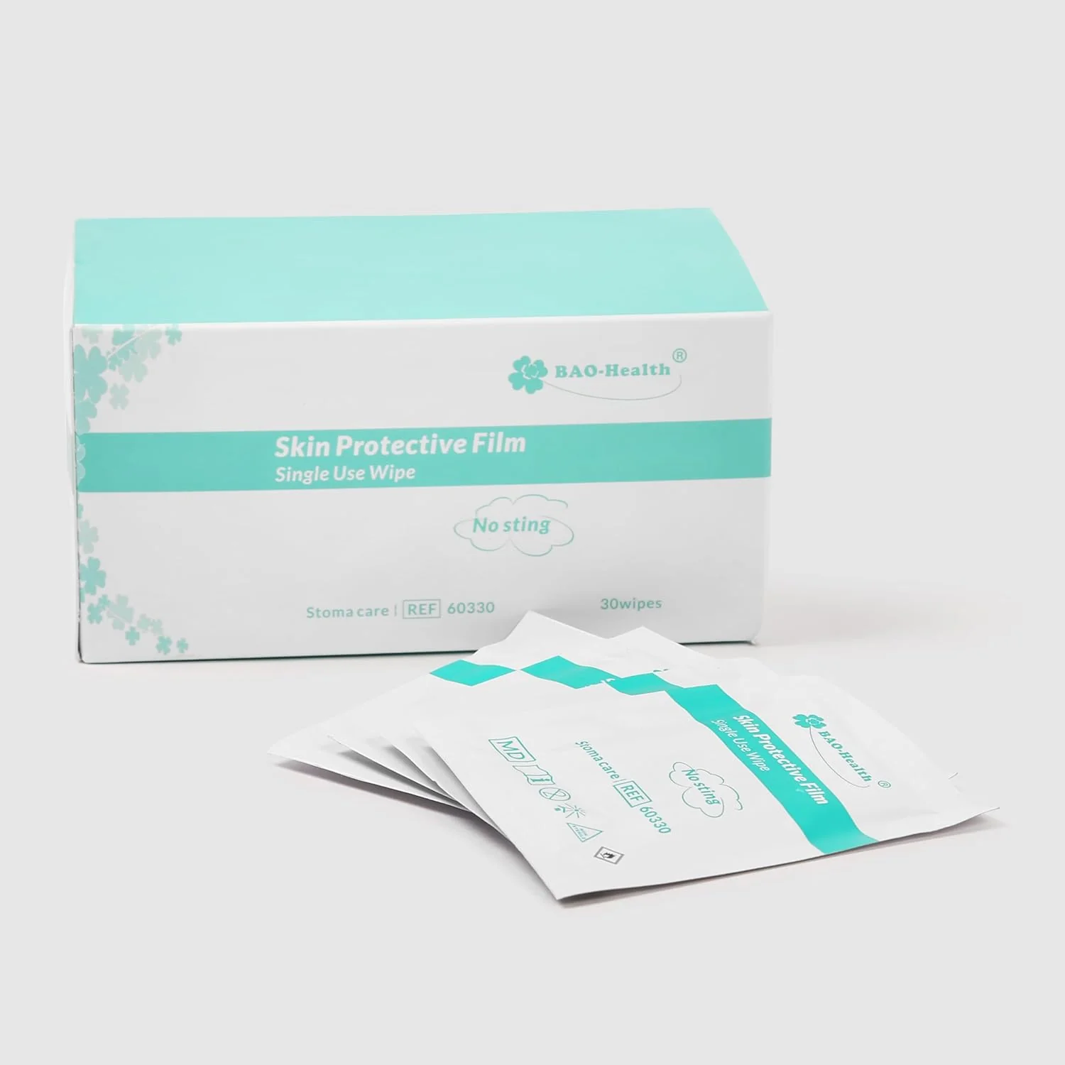 Bao Health 60330 Skin Protective Film Wipes – No Sting, Alcohol-Free Barrier Wipes (Pack of 30)
