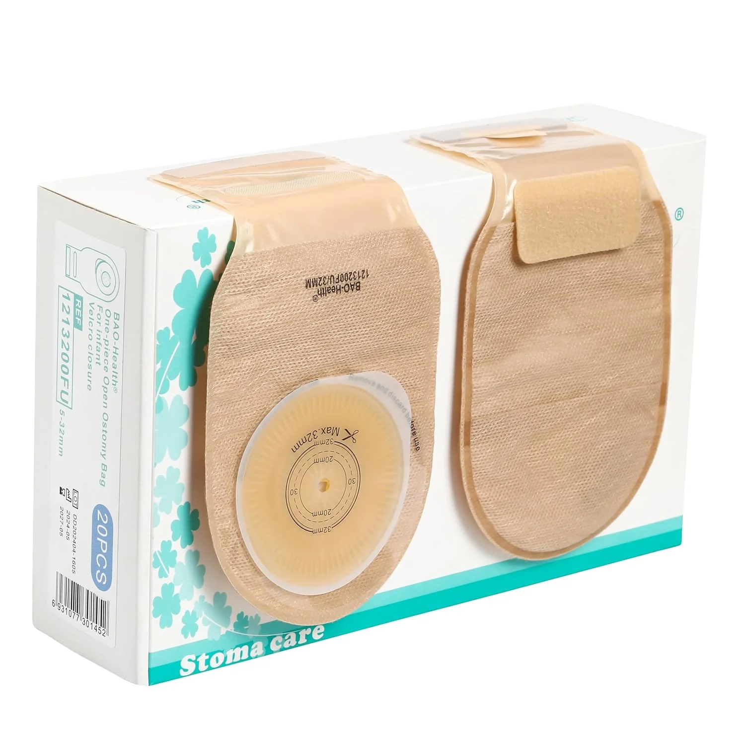 BAO Health 1213200FU One Piece INFANT Ostomy Pouch With Filter & Velcro Closure, OPAQUE, Custom 5-32mm 