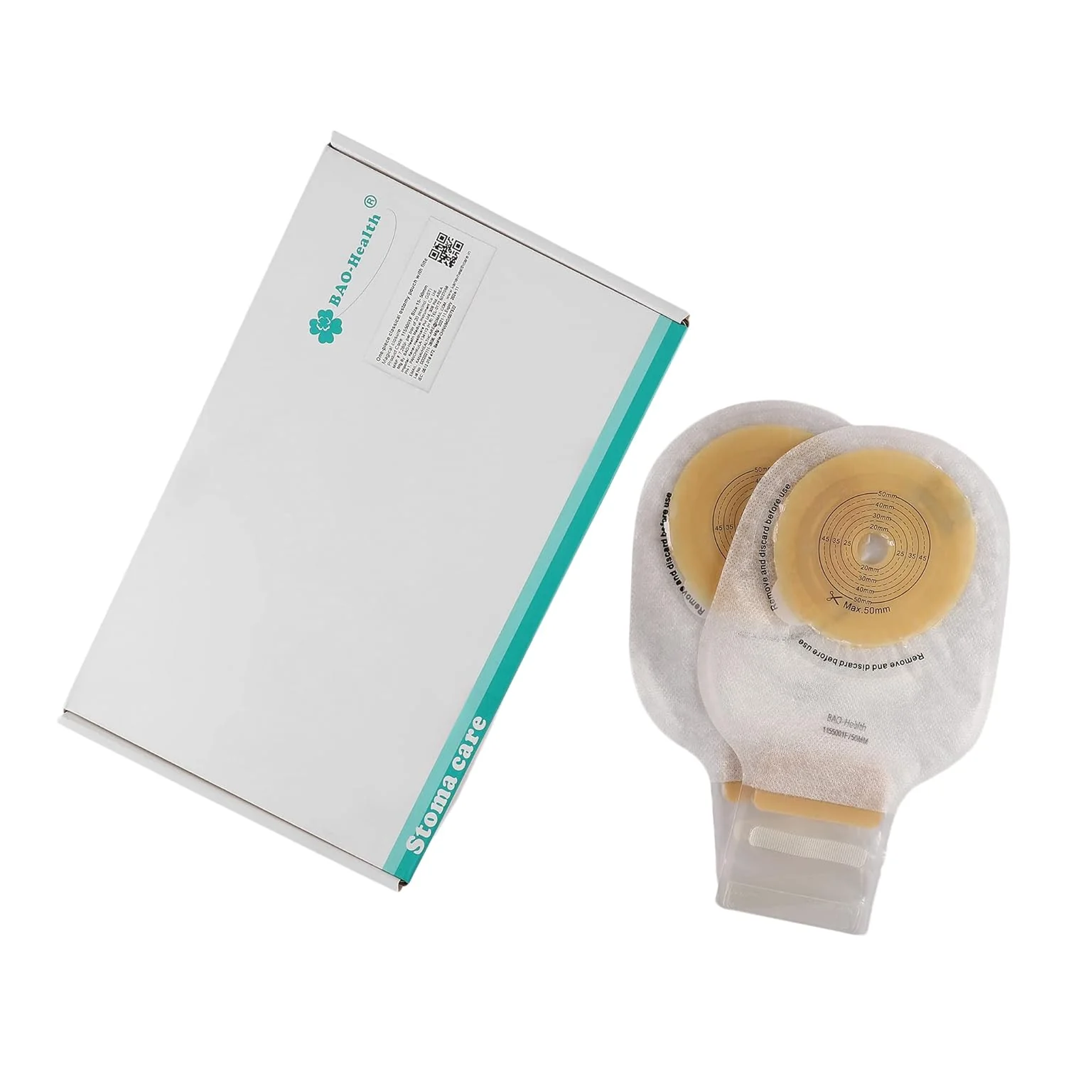 BAO Health 1155001F One Piece Pediatric Ostomy Pouch With Filter & Velcro Closure, TRANSPARENT, Size upto 15-50mm