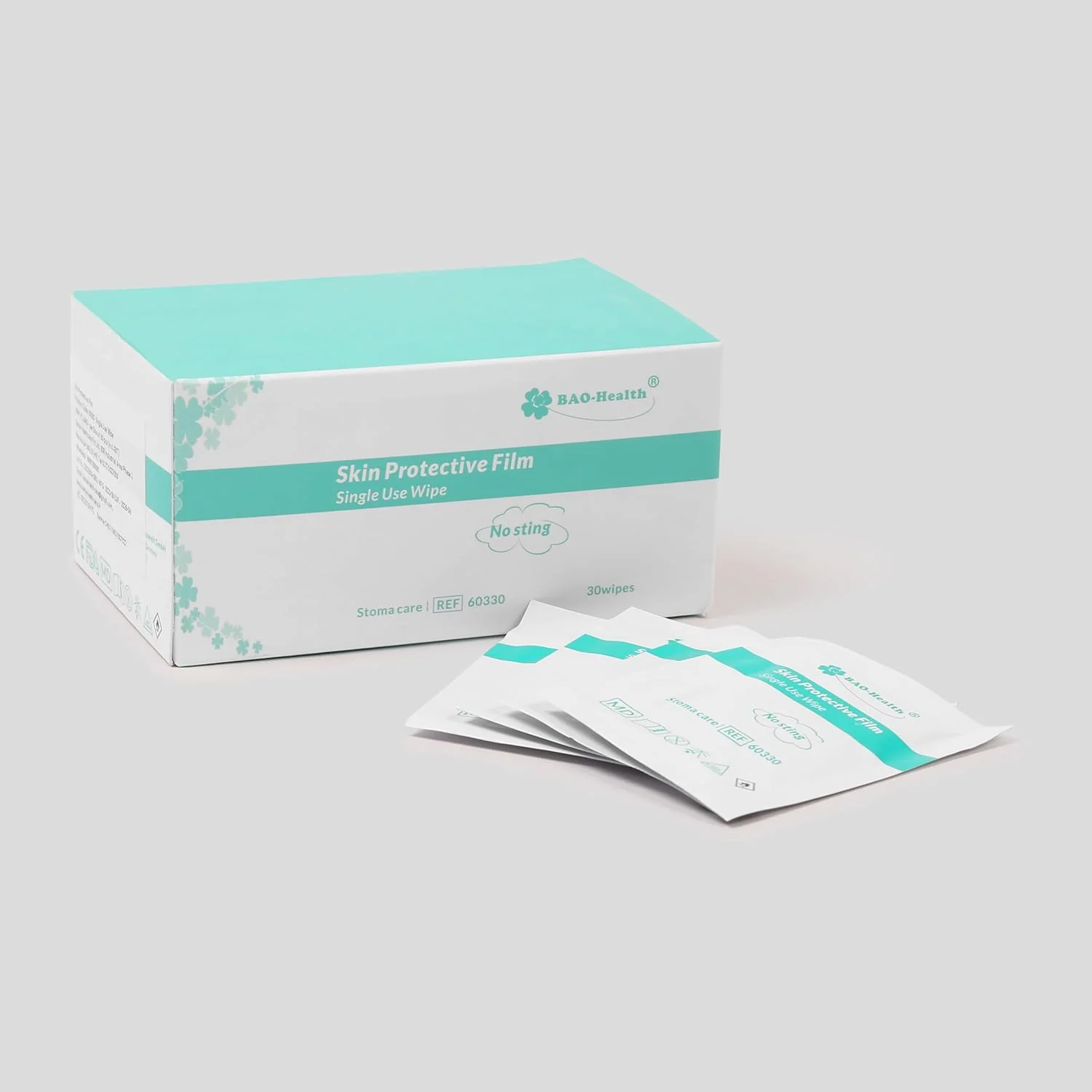 Bao Health 60330 Skin Protective Film Wipes – No Sting, Alcohol-Free Barrier Wipes (Pack of 30)