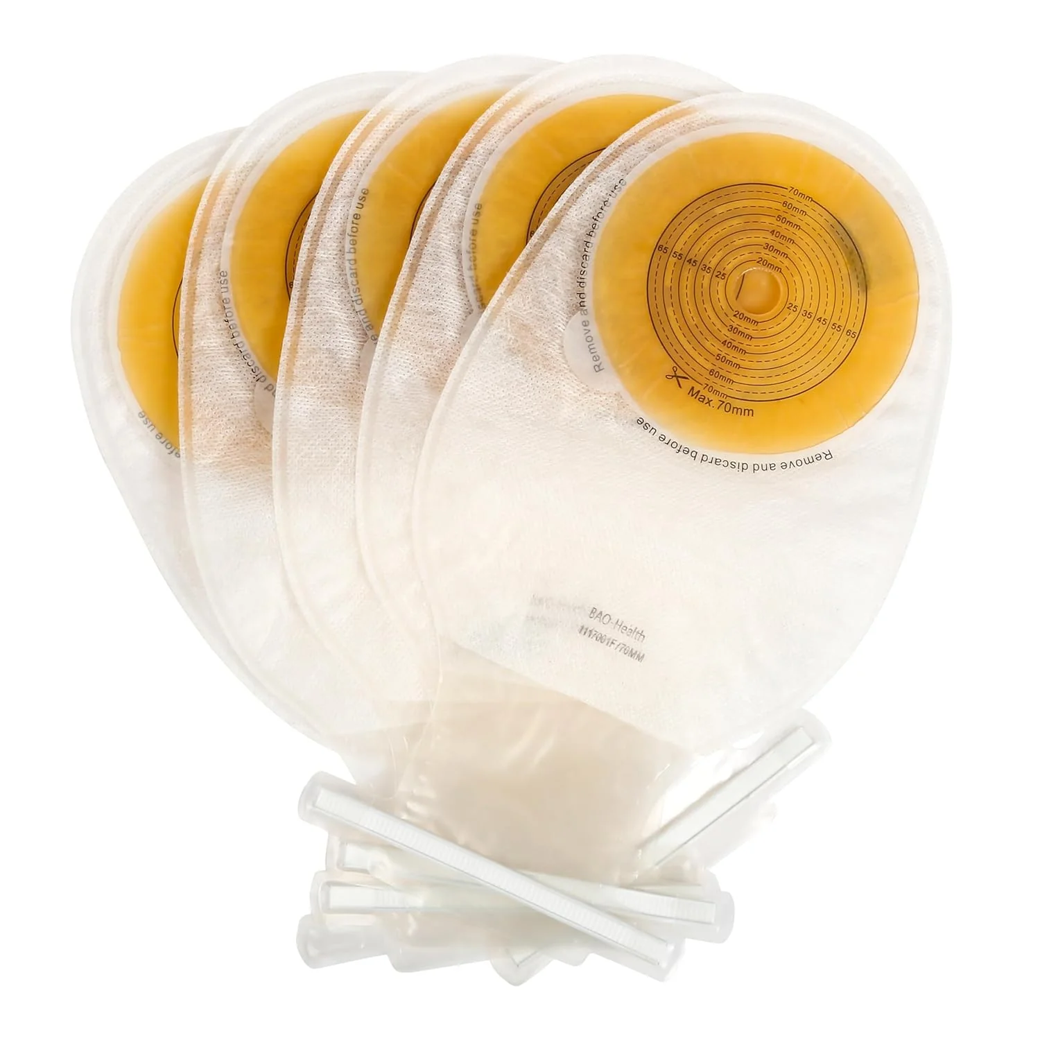 BAO Health 1117001F One Piece CureGuard Pouch With filter & Flex Closure, TRANSPARENT, Custom upto 70 mm