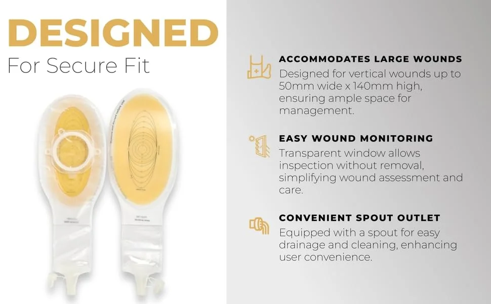 BAO Health 54214001W Wound and Fistula Pouch with window VERTICAL 50mm wide X 140mm high 