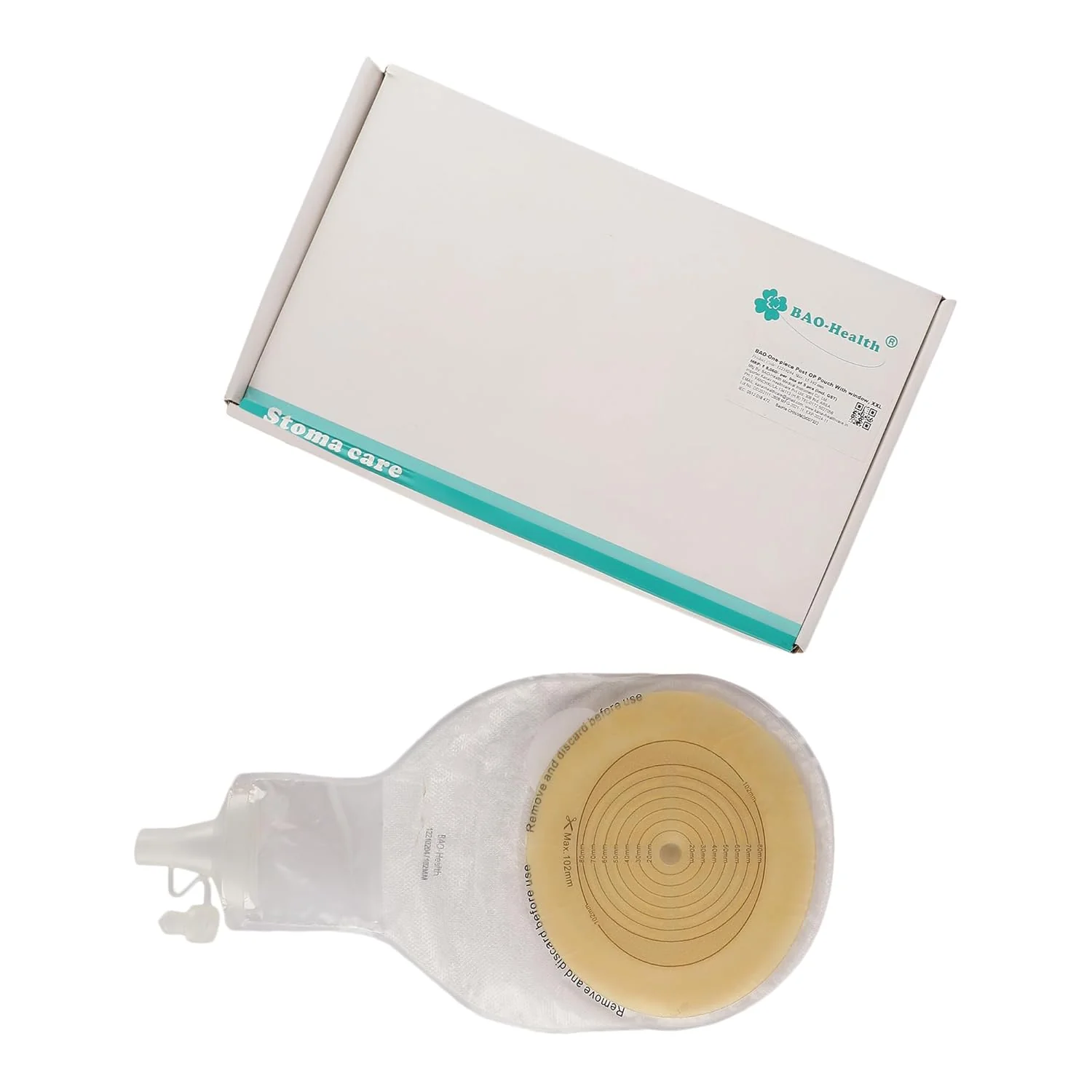 BAO Health 12210204 One Piece Ostomy Pouch for Post-operative Use, Fistula/ Wound Drainage with Window , TRANSPARENT, Size - 102mm 