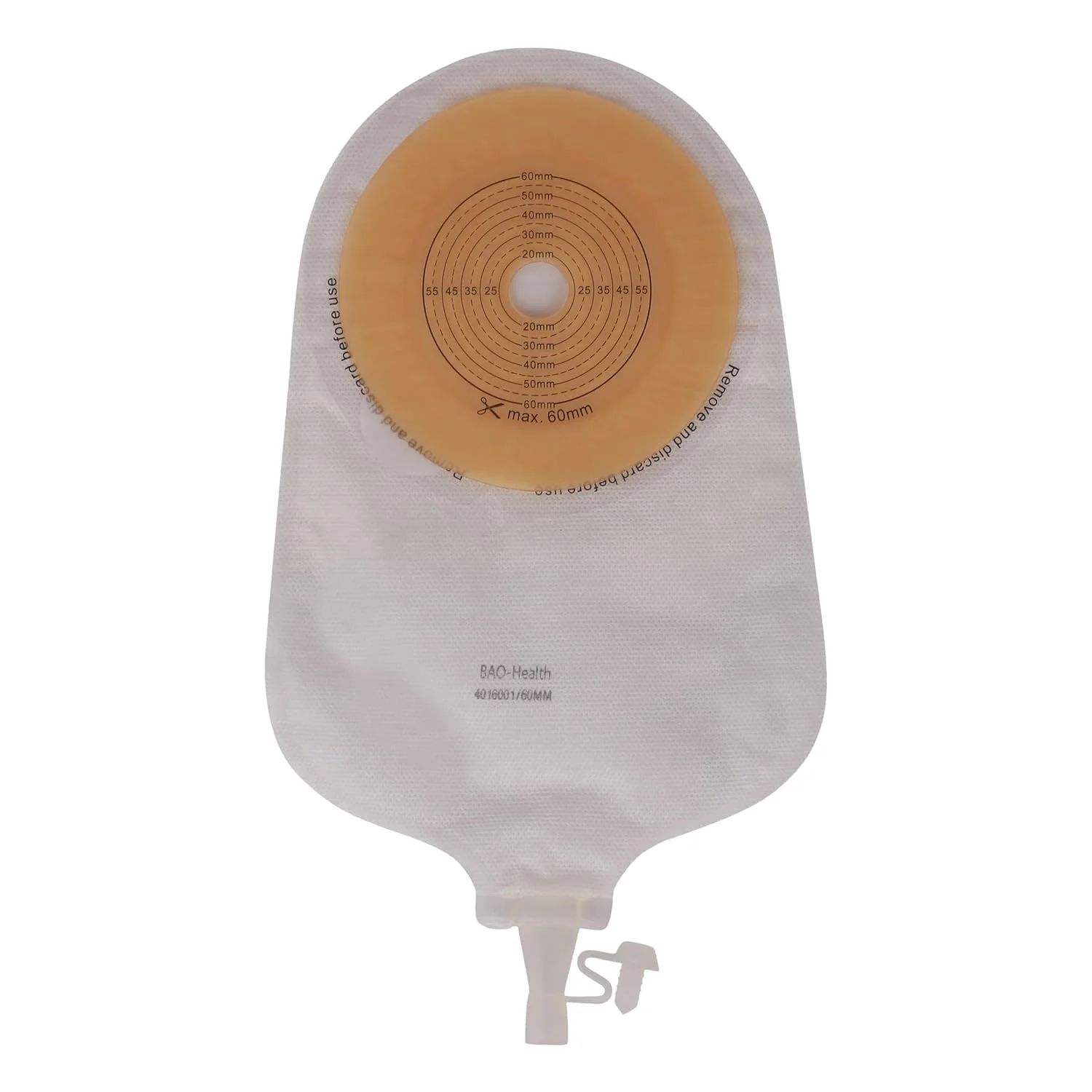 BAO Health 4016001 One Piece Urostomy Pouch With SOFT TAP, TRANSPARENT , Size - 60 mm 
